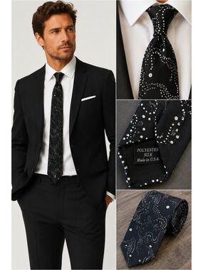 Ambiance Napa, California Vintage Silk Blend Black Printed Tie